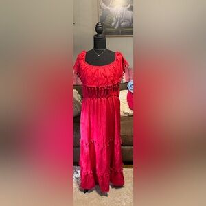 SHEIN VCAY Off-Shoulder Stitching Ruffle And Tassel Embellished Elegant Dress